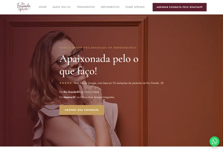 Site da Dra. Fernanda Garcia, dermatologia e estética