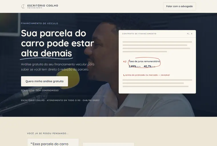 Landing page de revisão de juros do Escritório Coelho, joaovictorcoelho.com.br